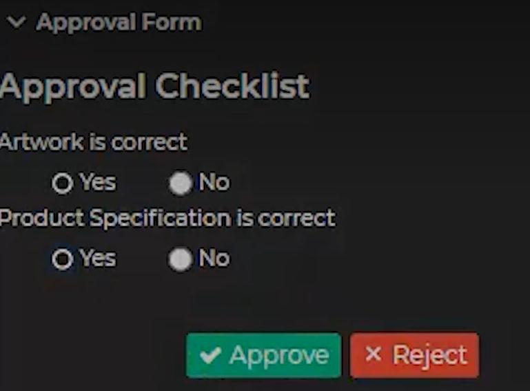 Image shows the approval form, with the Approve and Reject button